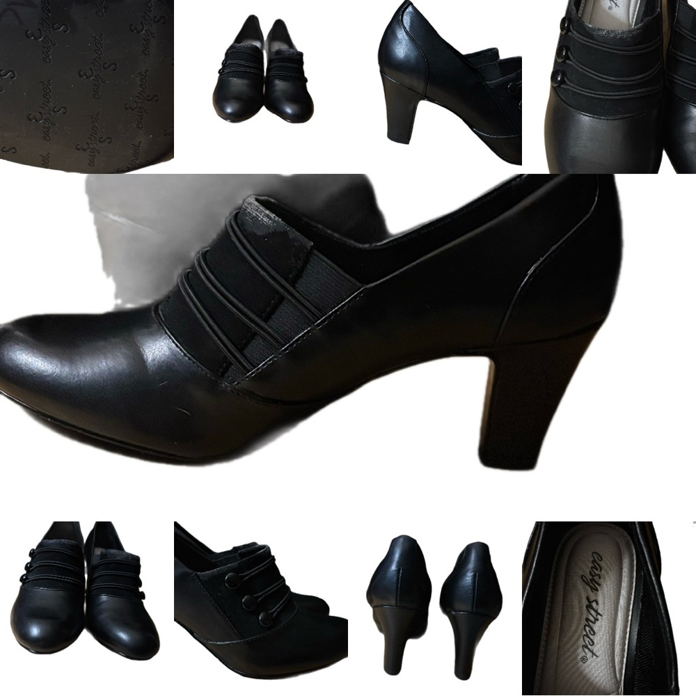Easy Spirit Heeled Pumps Comfort Cushion Insole Black Faux Button 7.5